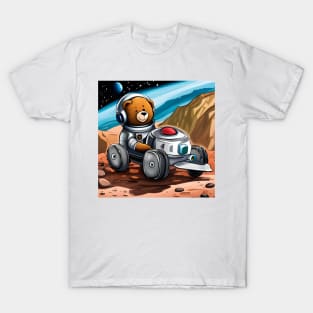 Teddy wearing a space suit riding the Mars Rover T-Shirt